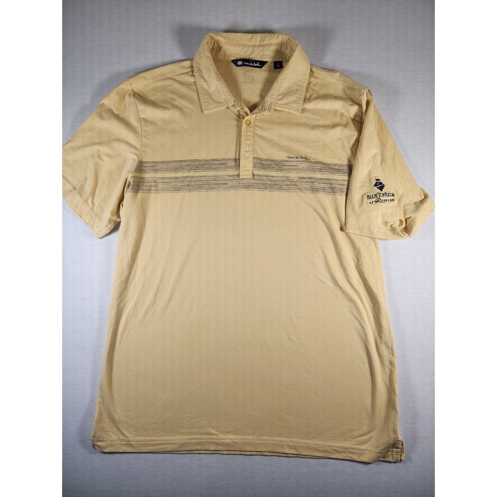 Travis Mathew Mens XL Lot of Pesos Polo Shirt Yellow Blue Top Ridge Golf Striped